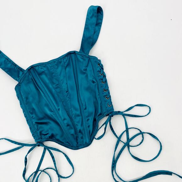 Urban Outfitters teal satin boned corset top - Picture 1 of 6